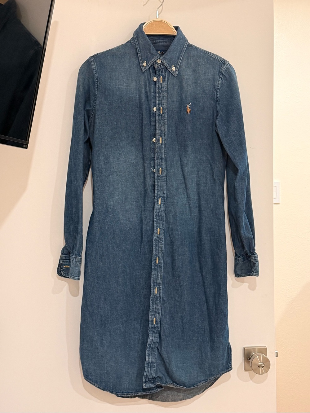 Polo by Ralph Lauren Indigo Denim Shirt Dress with Embroidered Pony